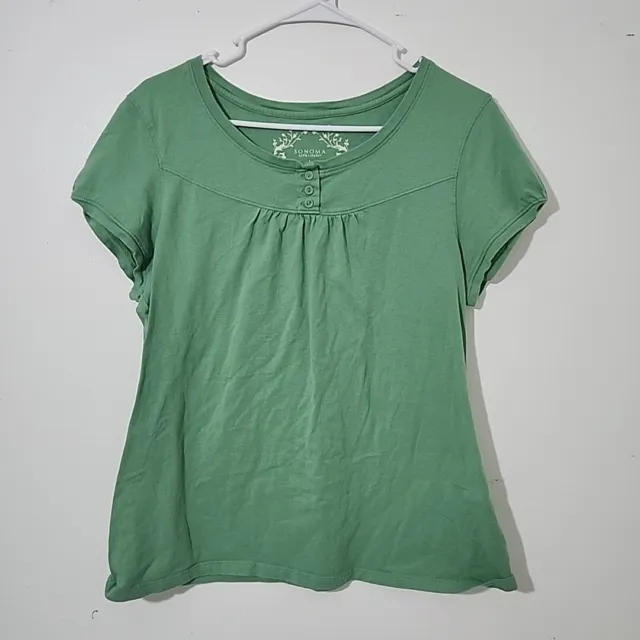 Style & Co Sport Shirt Womens Large Green Short Sleeve Pullover 100% Cotton