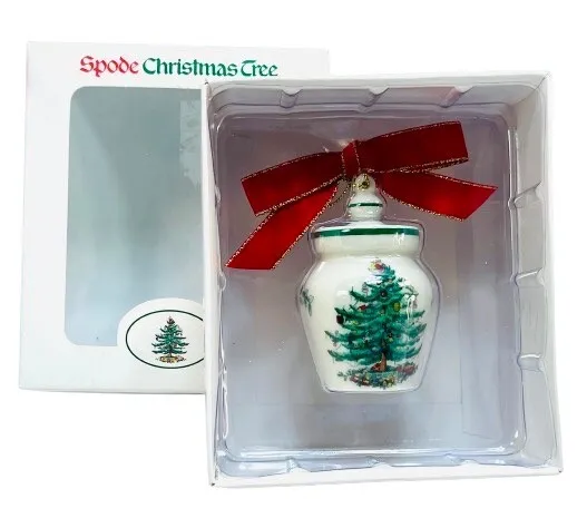 SPODE Christmas Tree Mini Cookie Jar Ornament Porcelain NEW Old Stock Boxed VTG