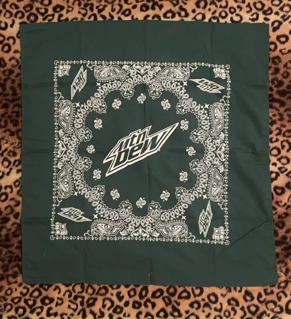 Rare Vintage 1990's Mountain Dew Graphic Bandana Handkerchief Green