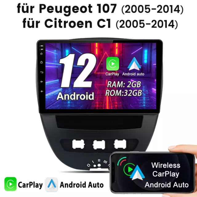 Für Toyota Aygo Peugeot 107 Citroen C1 Carplay Autoradio GPS Navi DAB+ Android12