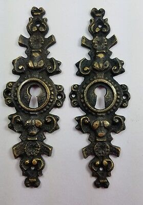 2 Vtg. Antique Style French Eschutcheons Key Hole Cover 4-1/4" jewelry part #E19 2