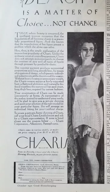 1931 Vintage WOMENS CHARIS One Piece Girdle Bra Garters Original Ad