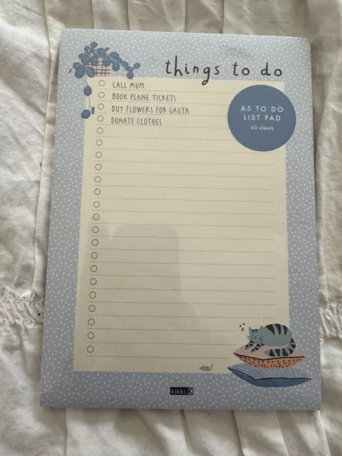 kikki.K A5 Blue Cat Design Things To Do List NEW In Packaging
