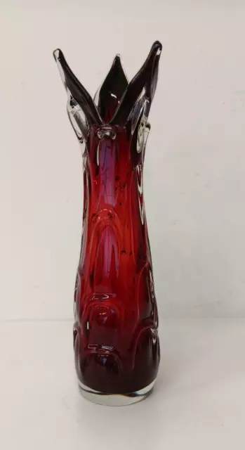 JAN BERANEK? 1960s Czech Red Art Glass Vase - M152