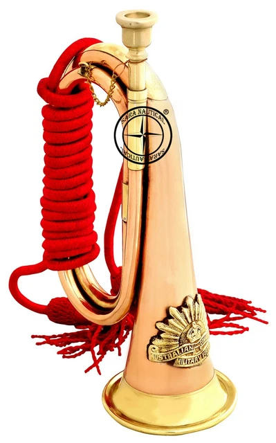 Australian Military Forces Copper Plated Horn Brass Bugle With Silk Rope Tassel