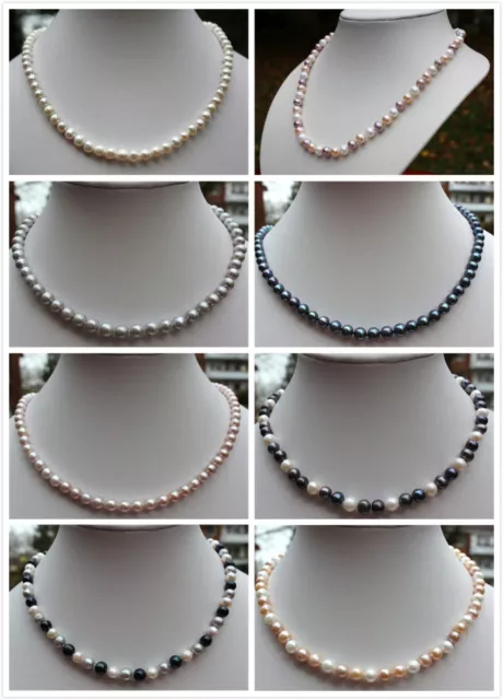 100%  Echte Süßwasser Zucht Perlen Schmuck Perlenkette Halskette Kette Collier