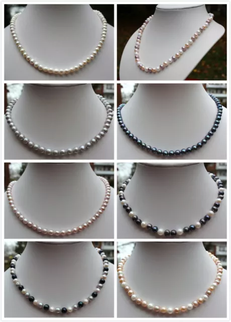 A1 Echte Süßwasser Zucht Perlen Schmuck Perlenkette Halskette Kette Collier neu