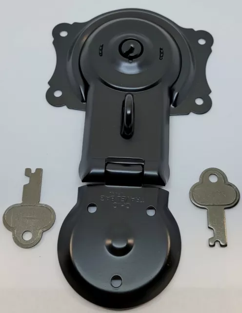BLACK POWDER COATED Steel Trunk Lock with Keys - chest steamer vintage box old