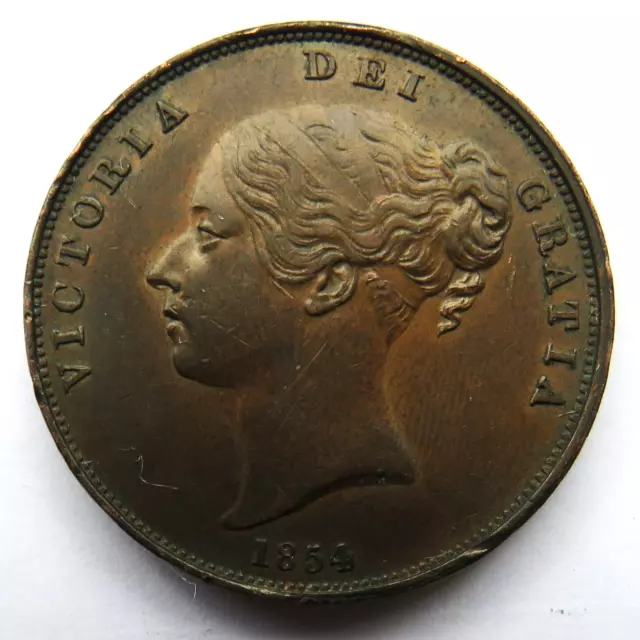 1854 Queen Victoria Young Head One Penny Coin In Higher Grade 2