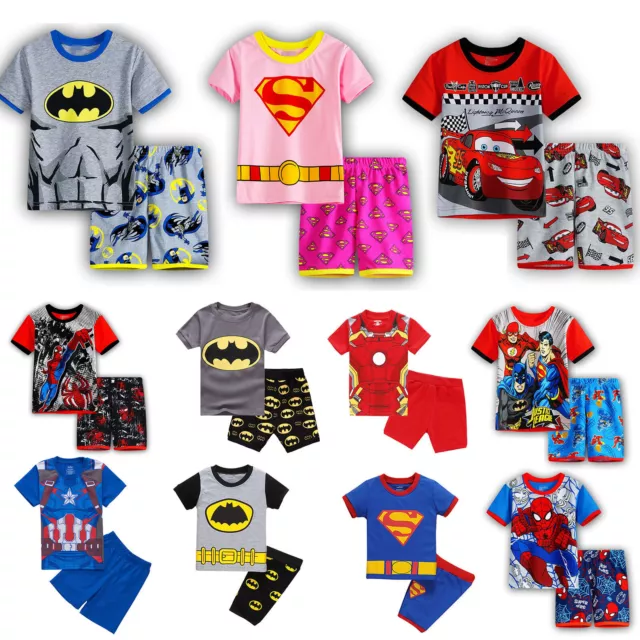 Kids Boys Girls Cartoon Character Short Sleeve Pyjamas Nightwear Pjs Lounge Set