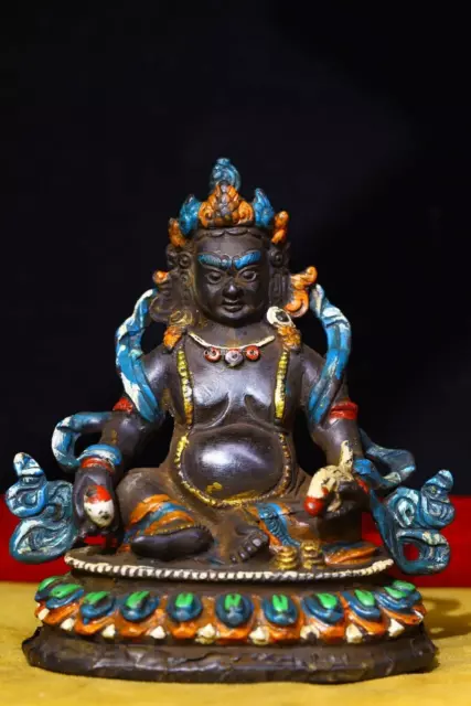 6 inch old bronze colored drawing tibetan buddhism Yellow Jambala buddha statue