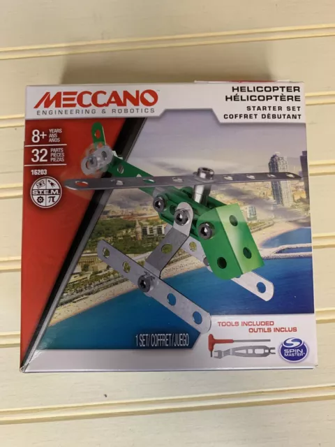 Meccano Maker System #9910 Helicopter Starter Set Metal Tools 32 Piece Stem