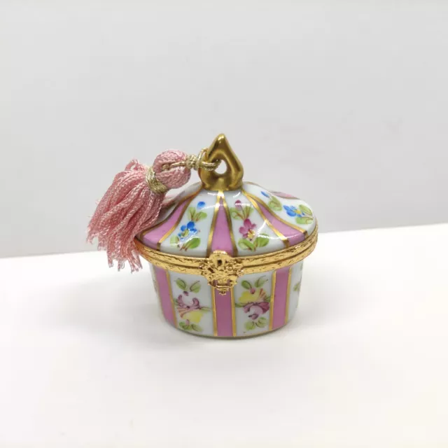 RARE Limoges France Trinket Box Hand Painted by P.V. Beautiful Floral &Gold Pink 2