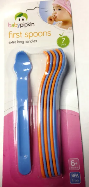 Pack Of 7 Baby First Spoons Babypipkin Child Kids Feeding Cutlery Orange & Blue