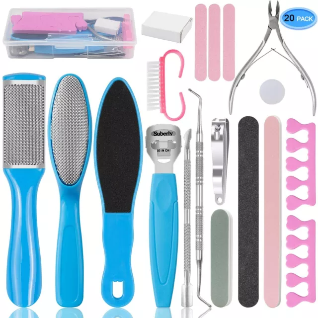 20 PCS CALLUS Remover Pedicure Tool Set Kit Foot File Scraper Brush Nail Rasp