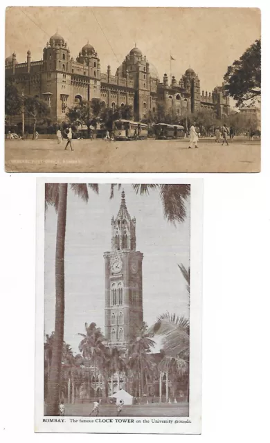 Bombay, India, Two Old Postcards, 1940's? Tucks
