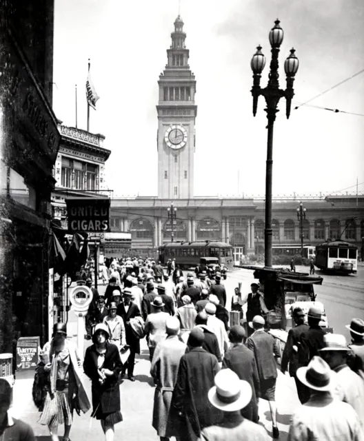 1929 San Francisco Bustling Market Street,Streetcar Loop,Ferry Building~Negative
