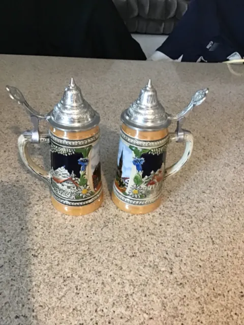 Vintage Germany Beer Stein Aacher Kaiseroom Handarbeit with Pewter Lid Lot of 2