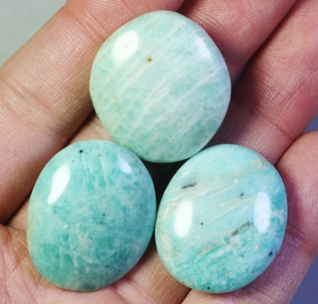 3pcs Natural Polished Amazonite Quartz Crystal Stone Palm Reiki Madagascar 3