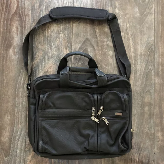 TUMI Black Nylon Expandable Organizer Laptop Computer Briefcase Bag  26031D4