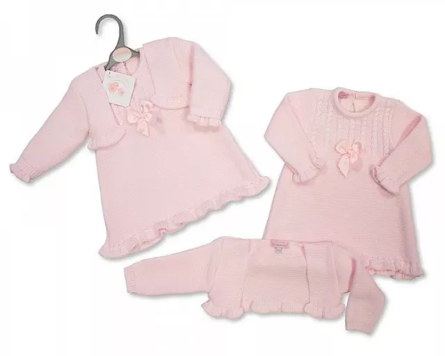 Spanish Baby Winter Dress Knitted Cardigan Long Sleeve Girl Set Pink 0-3 Months