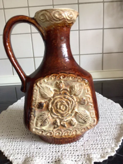 Keramik Vase von Dümler & Breiden Braun Rosen Motiv 22 cm Hoch