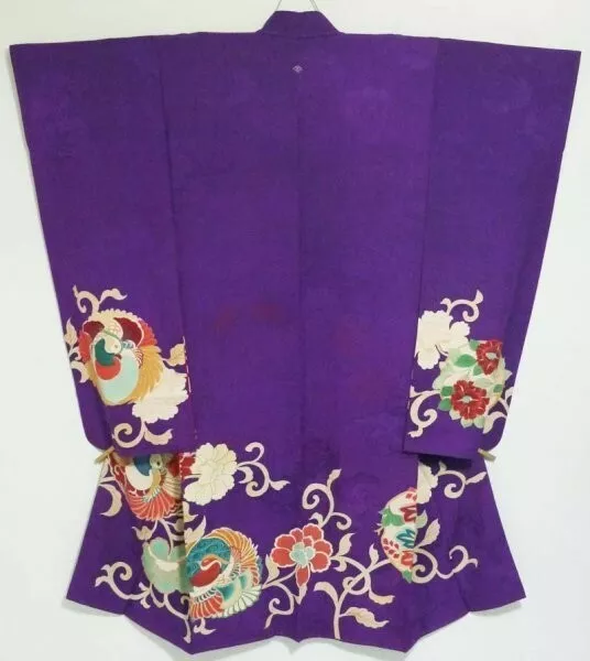 Gorgeous! Taisho Showa Antique Vintage Japanese Violet Furisode Kimono DUCKS