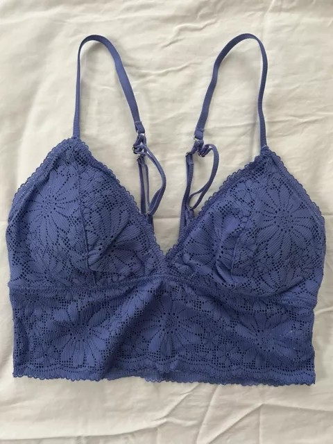 Aerie Blue Floral Lace Padded Longline Bralette Size Medium