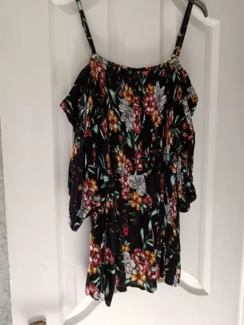 Ladies Black Floral Cold Shoulder Top Size 18