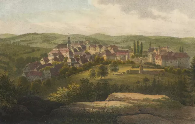 LAUENSTEIN (Altenberg) - Gesamtansicht - Saxonia - Lithographie um 1840