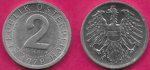 Austria 2 Groschen 1978 Unc Imperial Eagle With Austrian Shield On Breast,Holdin