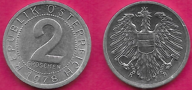 Austria 2 Groschen 1978 Unc Imperial Eagle With Austrian Shield On Breast,Holdin
