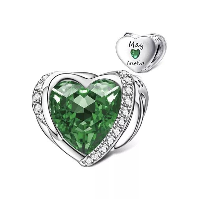 Crystal Heart May Creative Birthstone Charm For Bracelets S925 Sterling Silver