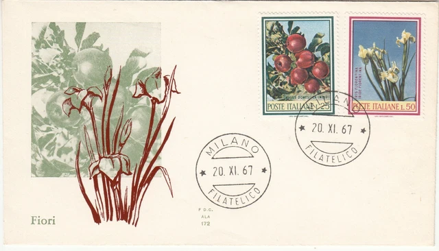 1967 ITALIA BUSTA Ala Flora D'italia Complementari Annullo Mlano Fdc