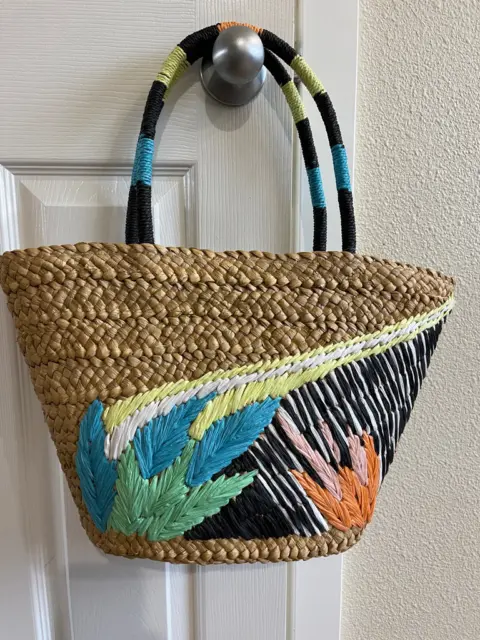 Tabitha Brown x Target Abstract Botanical Woven Straw Tote Bag Purse