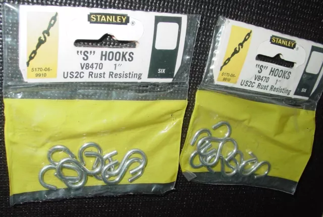 Vintage Stanley 12 Open S Hooks V8470 US2C 1" Steel Zinc Plated Hardware USA NOS