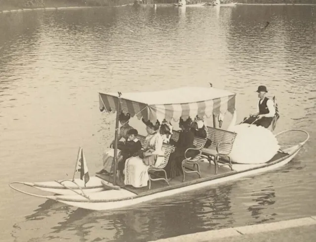 G0983~ BOSTON – c.1880s Boat on Lake Public Gardens Stereoview – JS Johnson