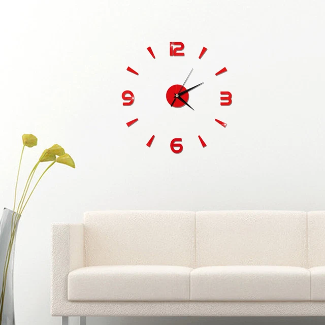 3D Relojes de pared modernos sin bordar Gran espejo redondo número
