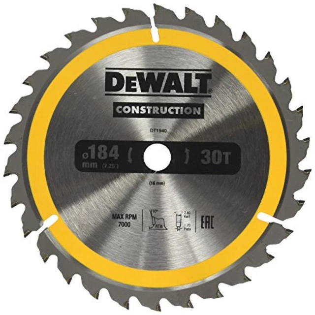 Dewalt DT1940-QZ DT1940-QZ-Hoja para construcción 184x16mm 30T (AC) - NUOVO