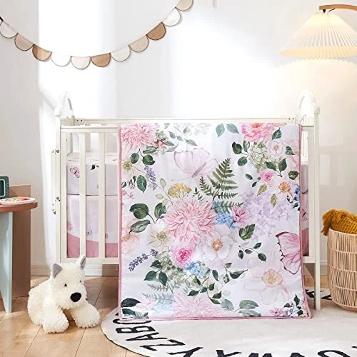4-Piece Crib Bedding Set for Boys Girls, Soft Baby Bedding Set Including