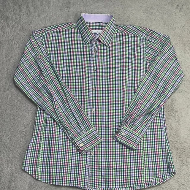 Jared Lang Button Up Shirt Men's Large Rainbow Checkered Long Sleeve Cotton