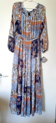 Kate And Lily Smocked Waist Maxi Dress Long Sleeve Size 12 NWT