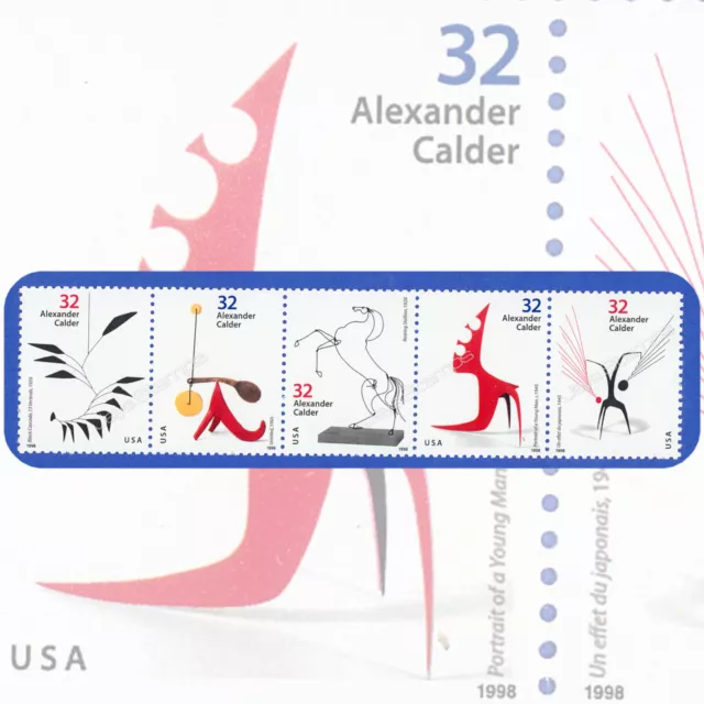 1998  ALEXANDER CALDER  Sculptor  STRIP of 5  Attached  MINT Stamps  # 3198-3202