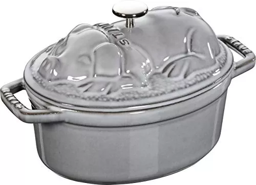 STAUB Steb "Piggy Cocot Gray 17cm" double-handed casting enamel hot...