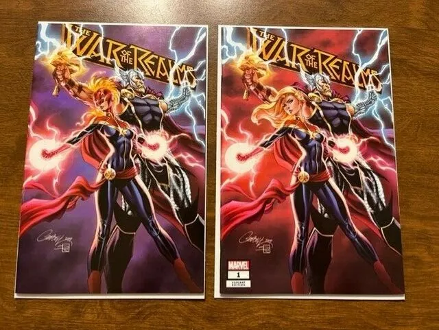 J Scott Campbell War of the Realms #1 BOTH Variants exclusive Captain Marvel Lot