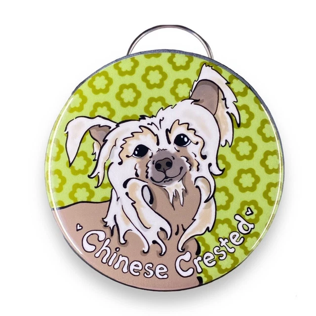 Retro Chinese Crested Dog Bottle Opener Keychain Handmade Pet Portrait Accessory
