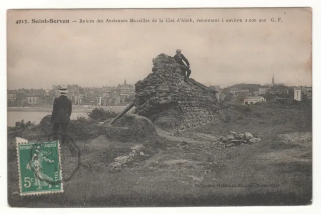 CPA 35 - SAINT-SERVAN : RUINES DE LA MURAILLES D'ALETH (ILLE-et-VILAINE) 1911