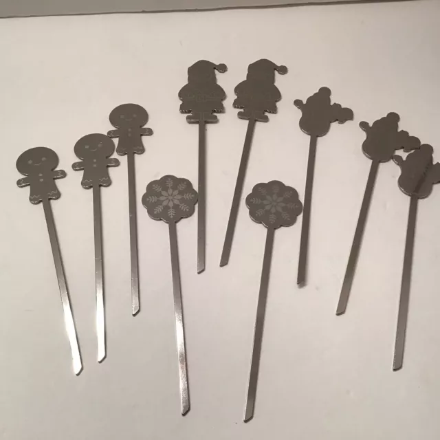 Metal Holiday Hors D'oeuvre Picks Appetizer Skewers Stirrers Set Of 10 New