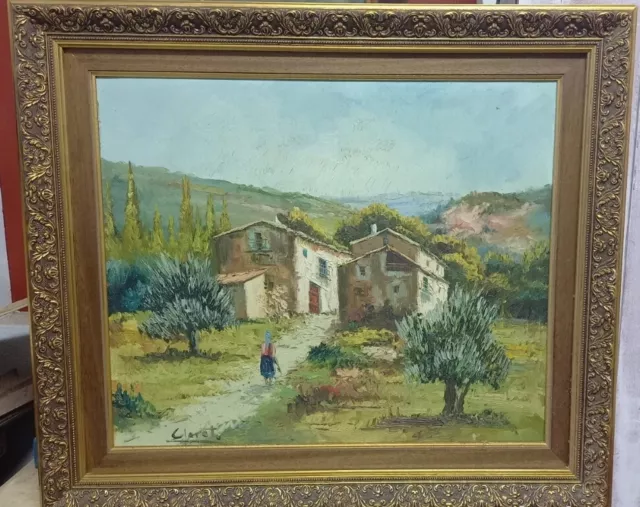 Tableau Ancien Huile sur toile Paysage rural XXe