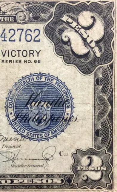 1944-45 $2 Philippines "Treasury Certificate" World War II "Victory Note"! FINE!